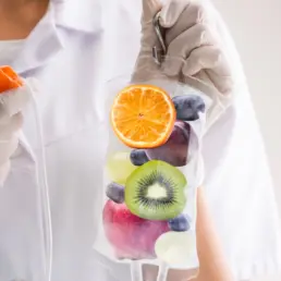 Close-up of IV bag filled with fruit, symbolizing IV therapy in Greenwood, CO